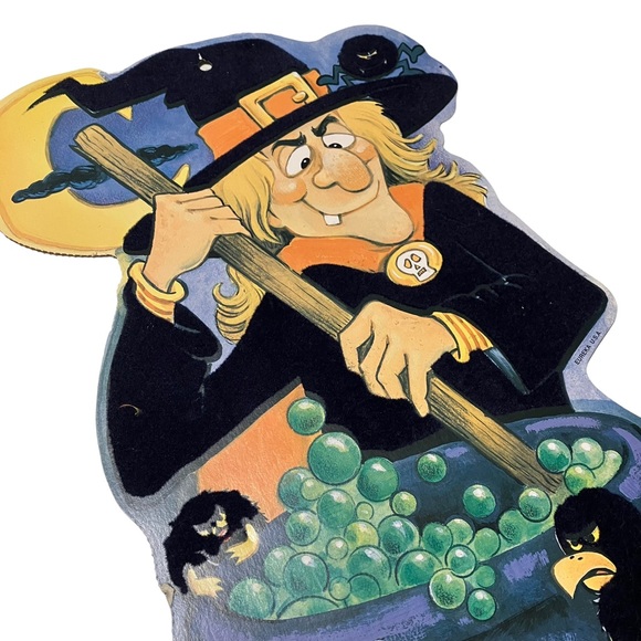 Vintage Eureka Halloween Witch Cauldron Flocked Fuzzy Double Sided Die C… - Picture 2 of 7